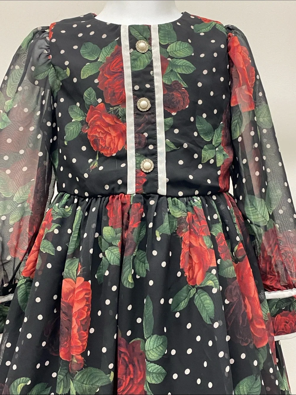 Patachou Black & Red Floral Polka Dot Long Sleeve Girls' Dress